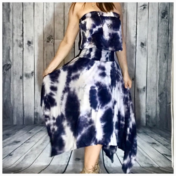 Tye Dye Strapless Midi Maxi Dress - Picture 2 of 4